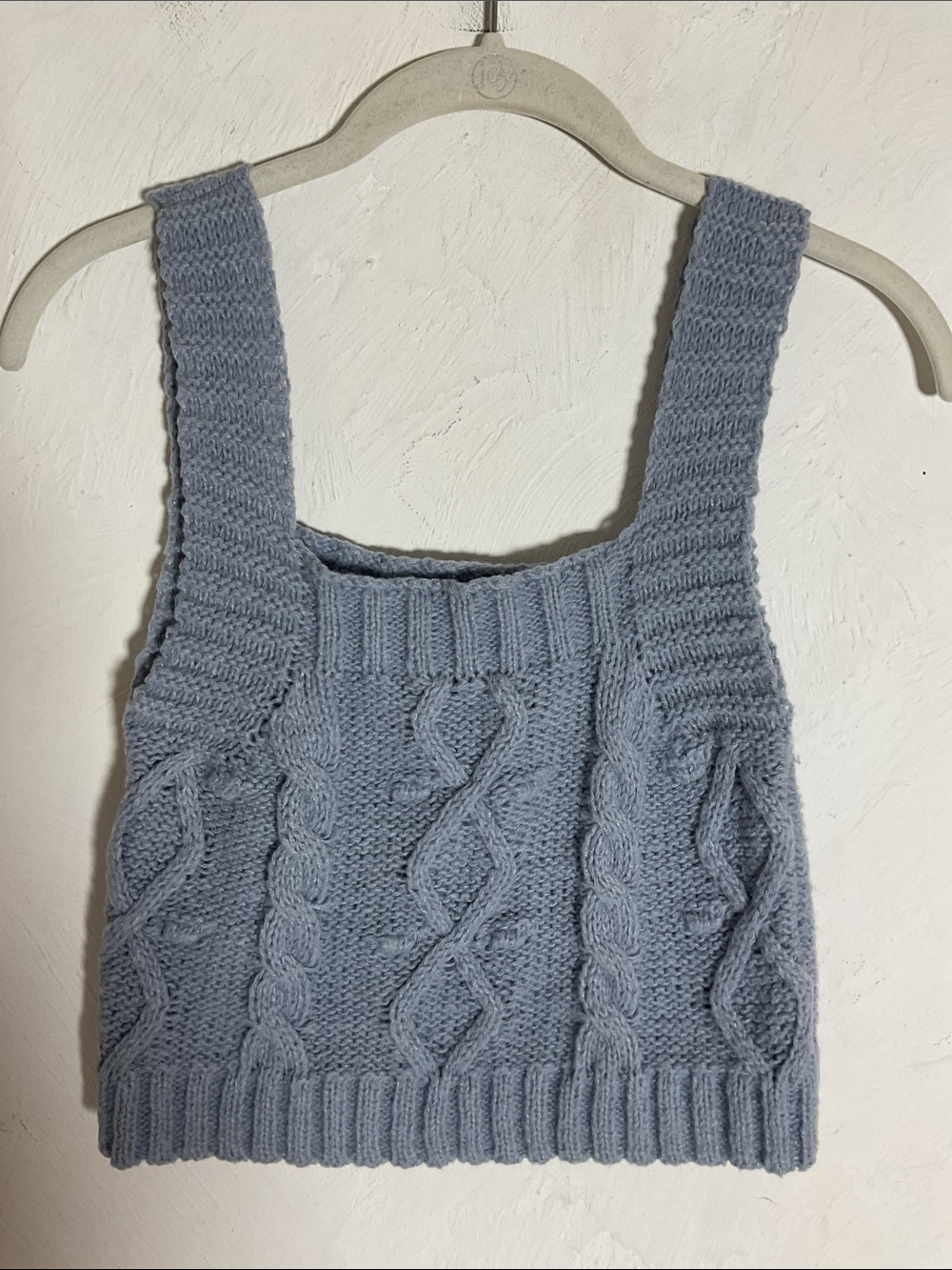 Kendall + Kylie Blue Cable Knit Cropped Sweater Tank Top Square Neck Size S